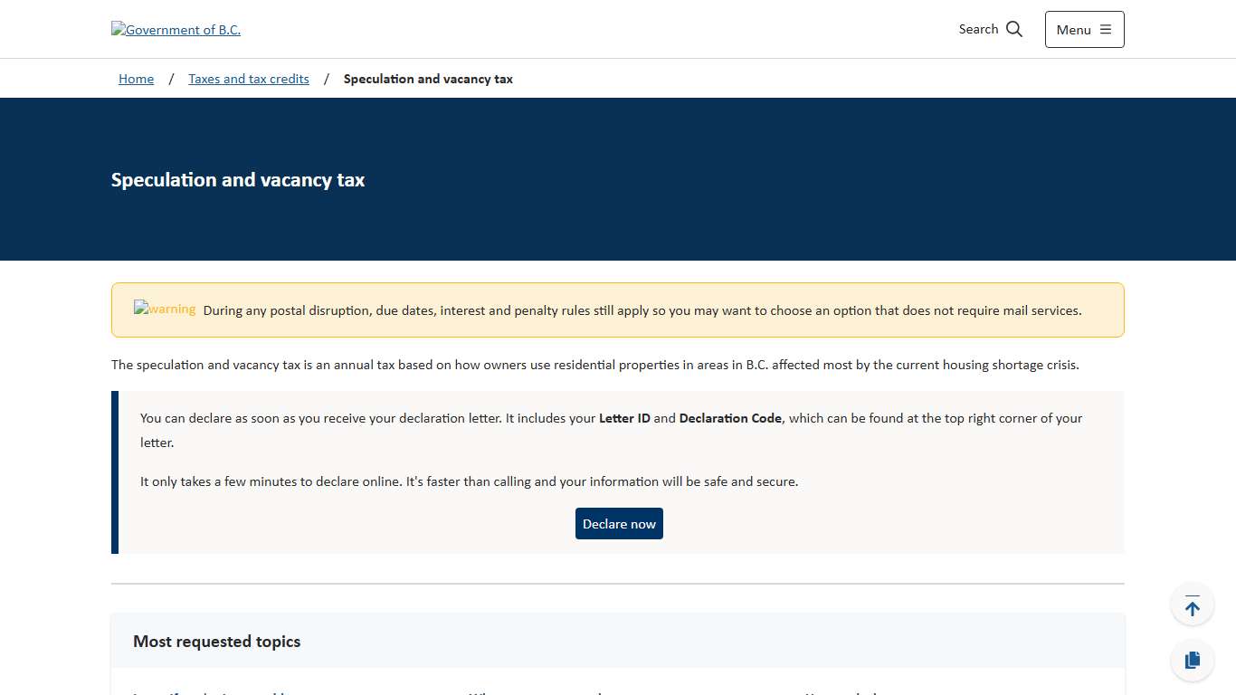 Speculation and vacancy tax - Province of British Columbia