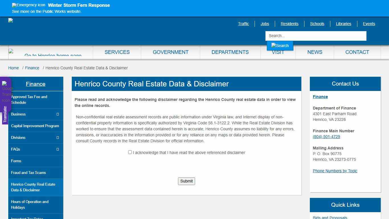 Henrico County Real Estate Data & Disclaimer » Henrico County, Virginia