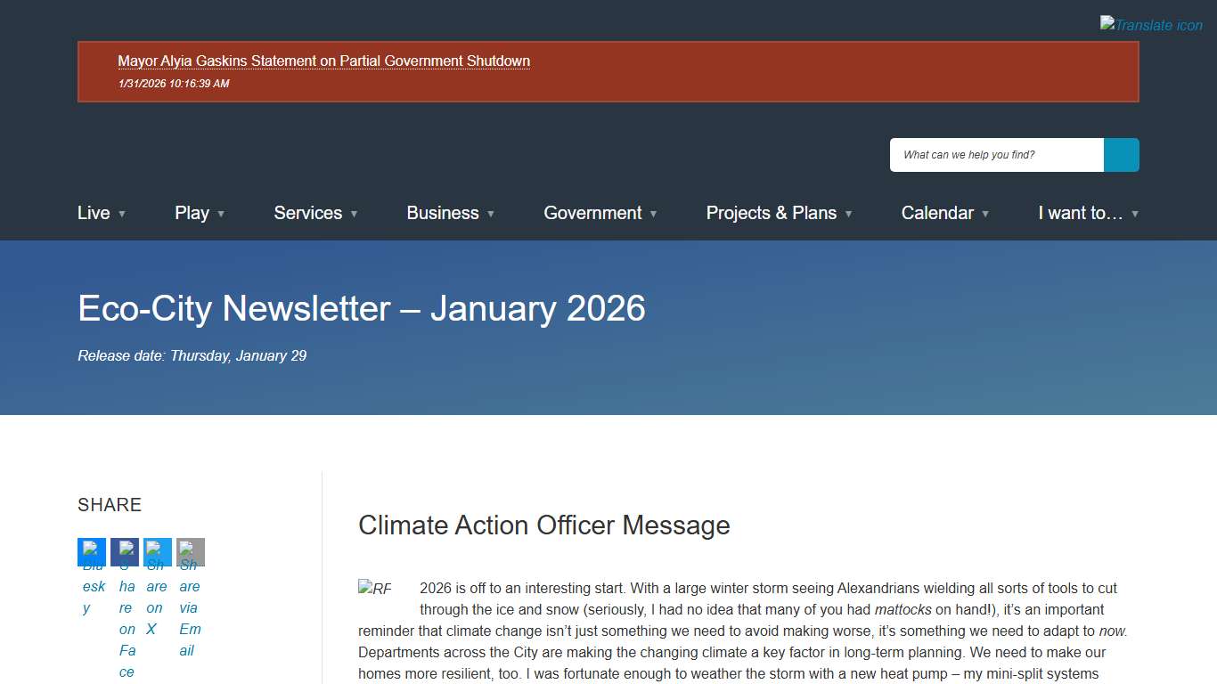 [Current] Eco-City Newsletter – January 2026 City of Alexandria, VA